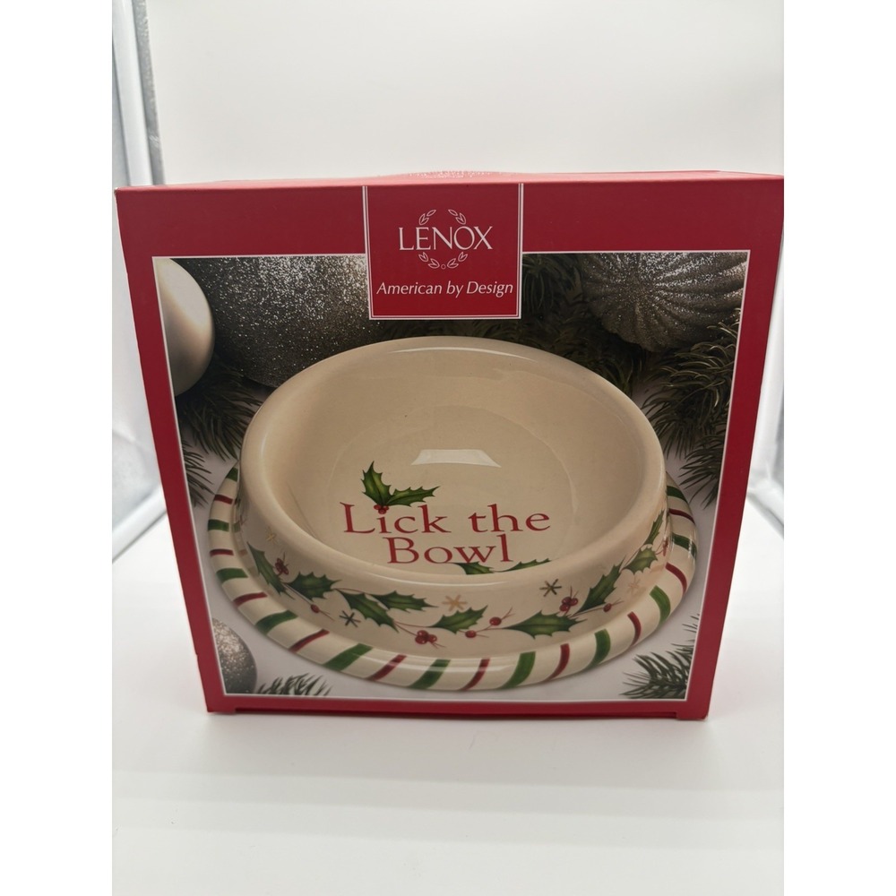 Lenox Christmas Holiday Pet Dog Bowl "LICK THE BOWL" 7" Hollyberry